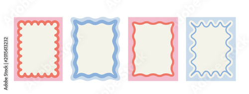 Canvastavla Four abstract wavy-edged rectangular frames in soft pastel colors in flat style on a light background conveying a decorative design