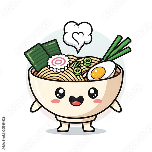 Cute cartoon bowl of ramen noodles.
