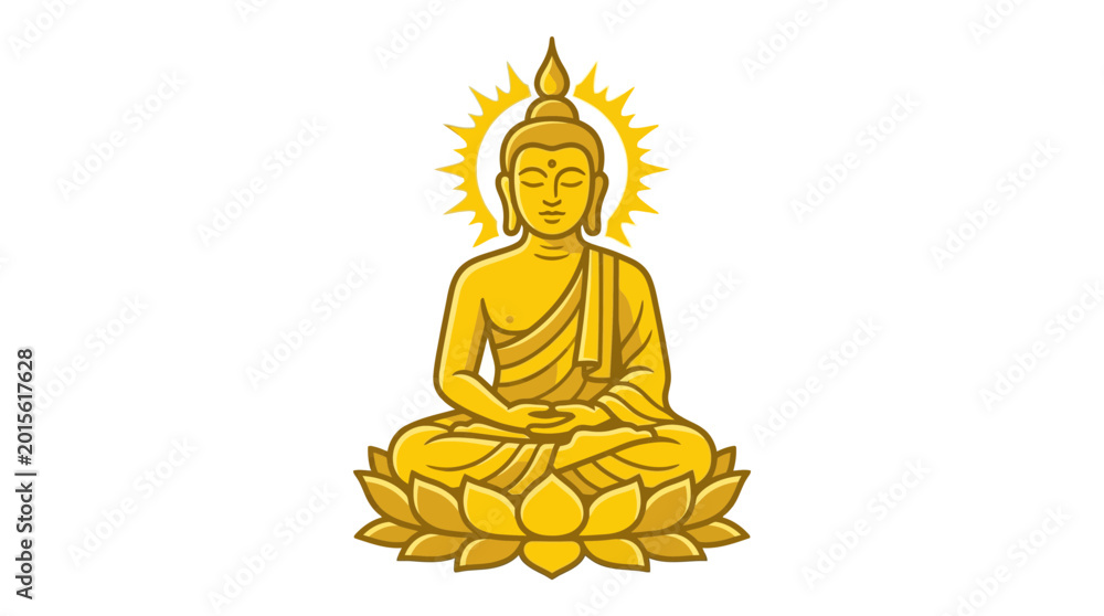 Obraz premium Golden Buddha Statue Meditating on Lotus Flower with Halo