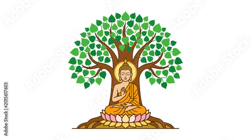 Φωτογραφία Buddha meditating under Bodhi Tree, enlightenment, peace, lotus flower