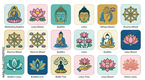 Photos Buddhism Icons: Buddha, Lotus, Dharma Wheel, Mudra