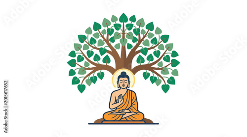 Foto Buddha meditating under Bodhi tree, enlightenment symbol, serene calm