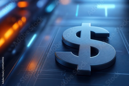 Digital Dollar Sign on Futuristic Digital Background