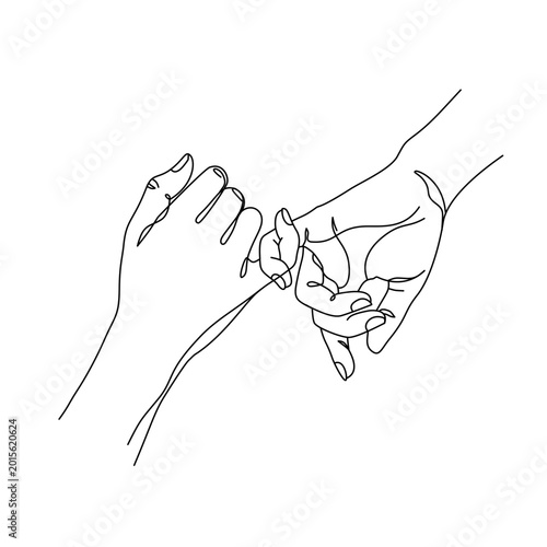 A continuous line drawing of two hands making a pinky promise