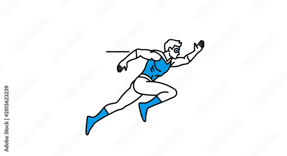 Fototapeta premium Dynamic superhero running fast, motion blur effect, isolated on white