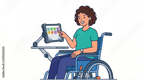 Woman in Wheelchair Using Digital Tablet Illustration