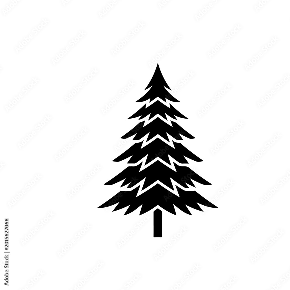 Obraz premium Stylized Black Silhouette of a Pine Tree Icon - Simple Evergreen Conifer Symbol for Nature and Forest Designs and Logos