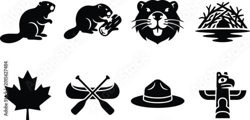 Photography WebCanada Victoria Day National Pride Icon Set, Canadian Symbols Silhouette, Map