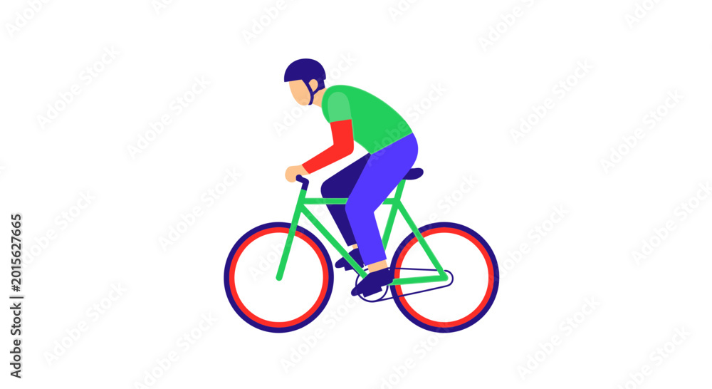 Fototapeta premium Cyclist Riding Bicycle on White Background, Flat Design