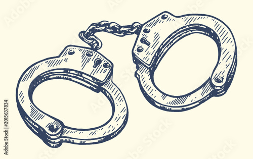 Foto Pair of handcuffs with chain handcuffs shackles restraint restricting security a
