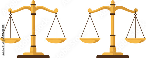 Obraz na płótnie Two Golden Justice Balance Scale Symbols Balanced and Unbalanced Isolated on Whi