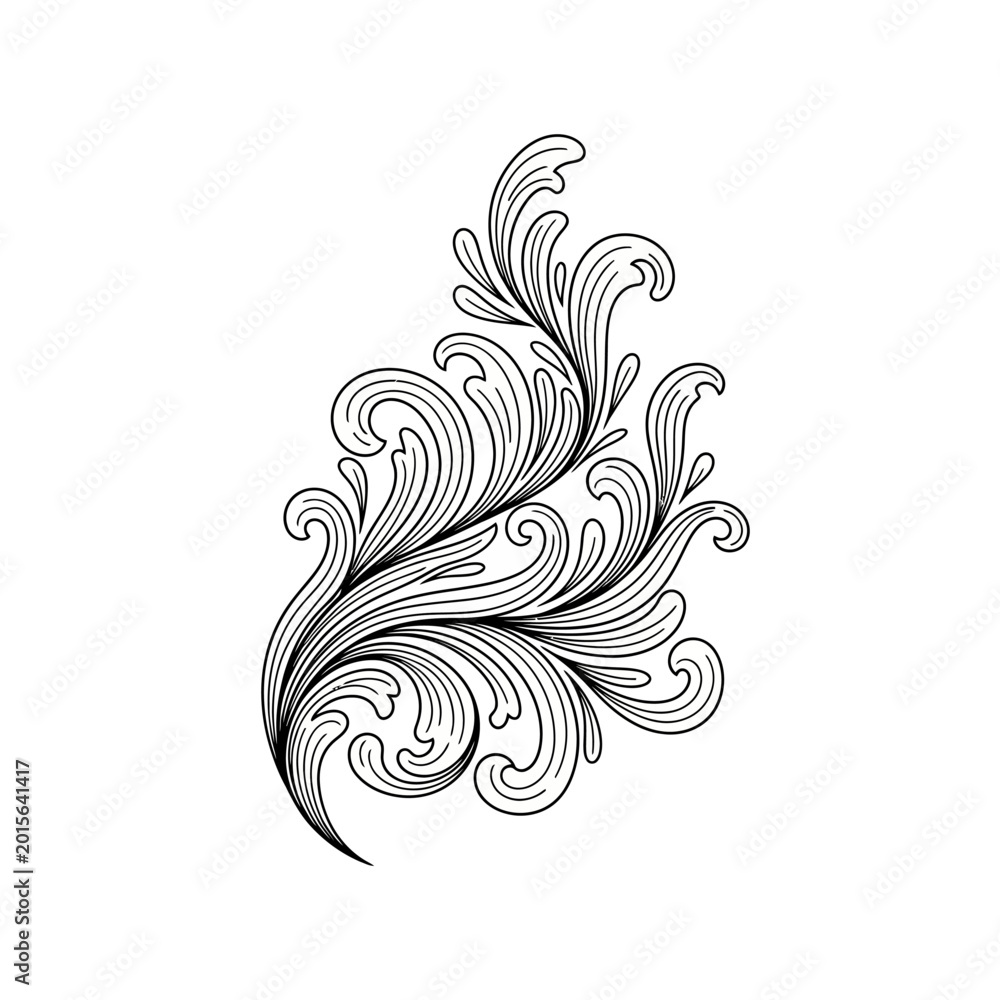 Fototapeta premium Elegant Black and White Floral Ornament Design on White Background.