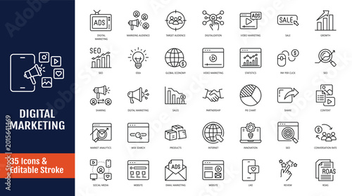 Fotografie Digital marketing icon set
