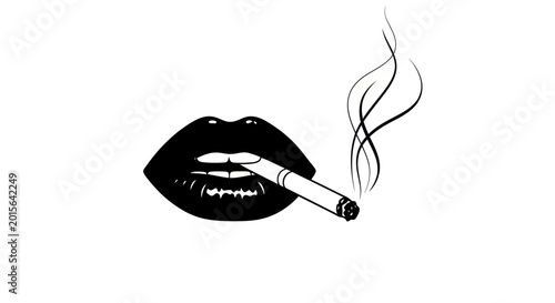 Foto Close-up of Black Lips Smoking a Cigarette with Smoke Wisps