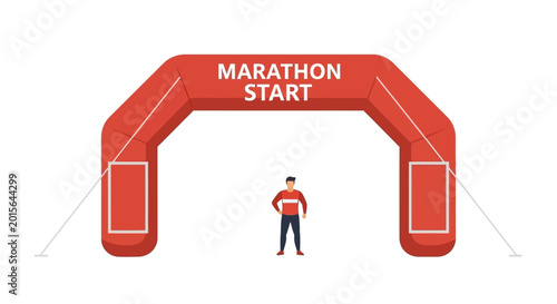 Εκτύπωση καμβά Man standing under a red inflatable marathon start arch.