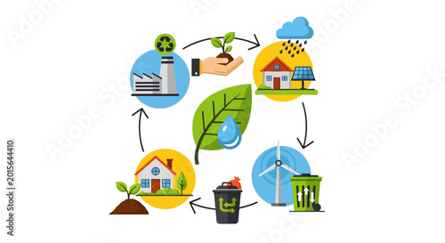 Bild auf Leinwand Eco-friendly sustainable living and energy cycle illustration.