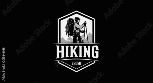 Fotografie Hiking logo with trekker and poles.