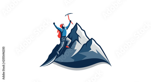 Quadro su tela Man standing on mountain peak triumphantly.