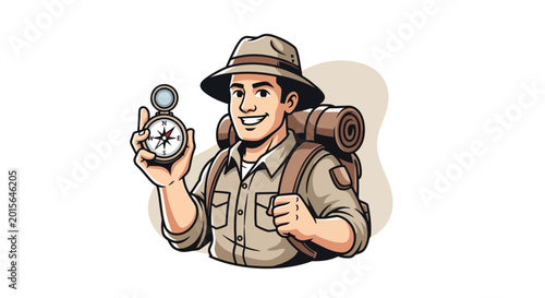 Man holding compass hiking outdoors.