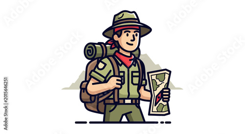 Εκτύπωση καμβά Happy male hiker with backpack and map ready for adventure.