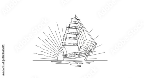 Photos Vintage Sailing Ship Silhouette at Sunrise, Nautical Adventure, Ocean Travel