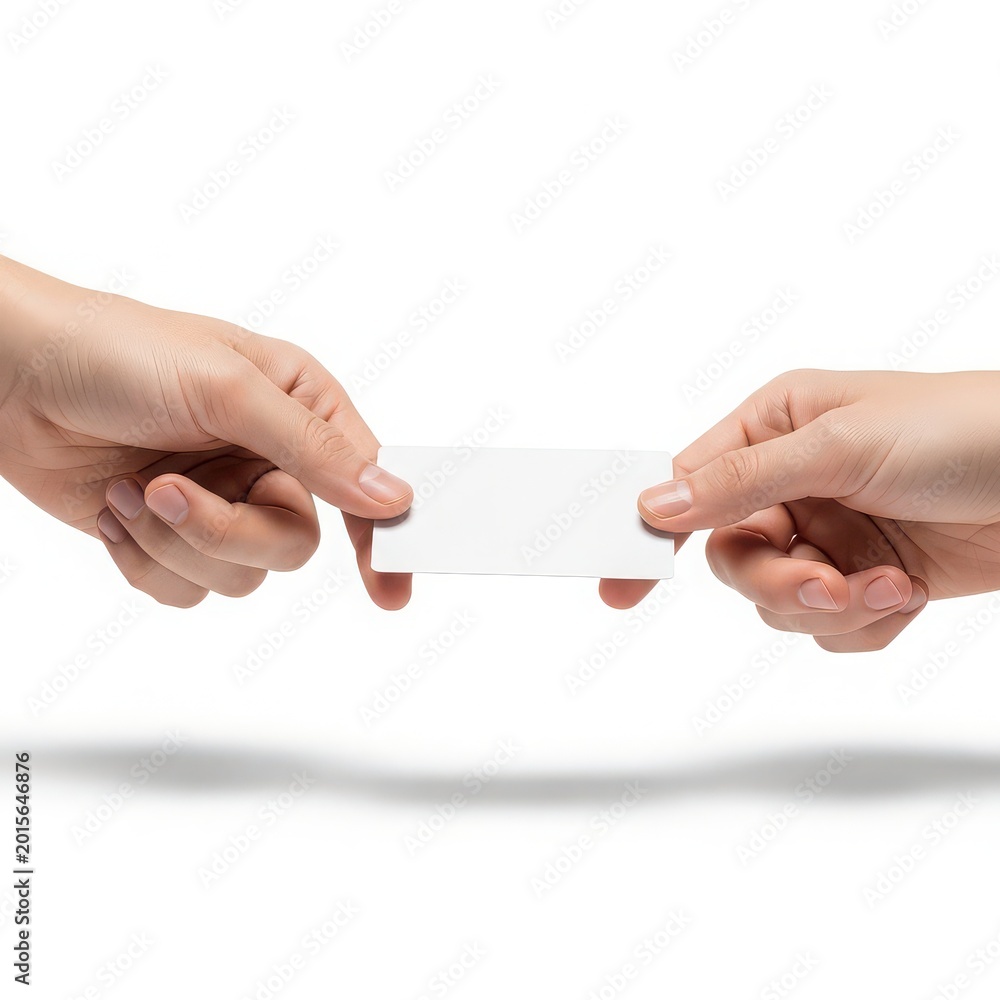 Obraz premium Hands exchanging blank white card exchange
