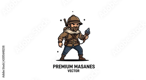 Bild auf Leinwand Cartoon illustration of a conquistador holding a compass ready for adventure and exploration
