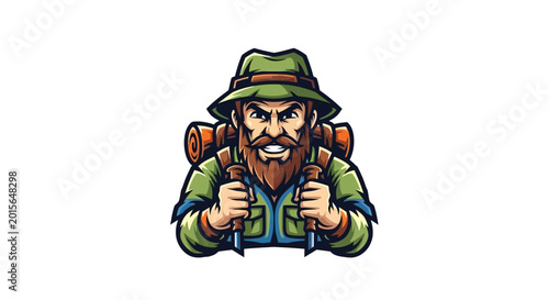 Fotografie Rugged bearded adventurer wearing a hat and backpack ready for exploration