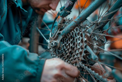 A man is repairing a bicycle
