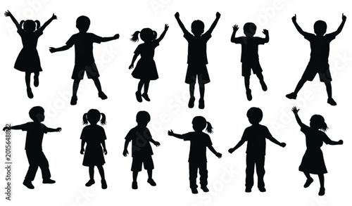 Obraz na płótnie Modern kids jumping silhouette collection with active children outline vector de