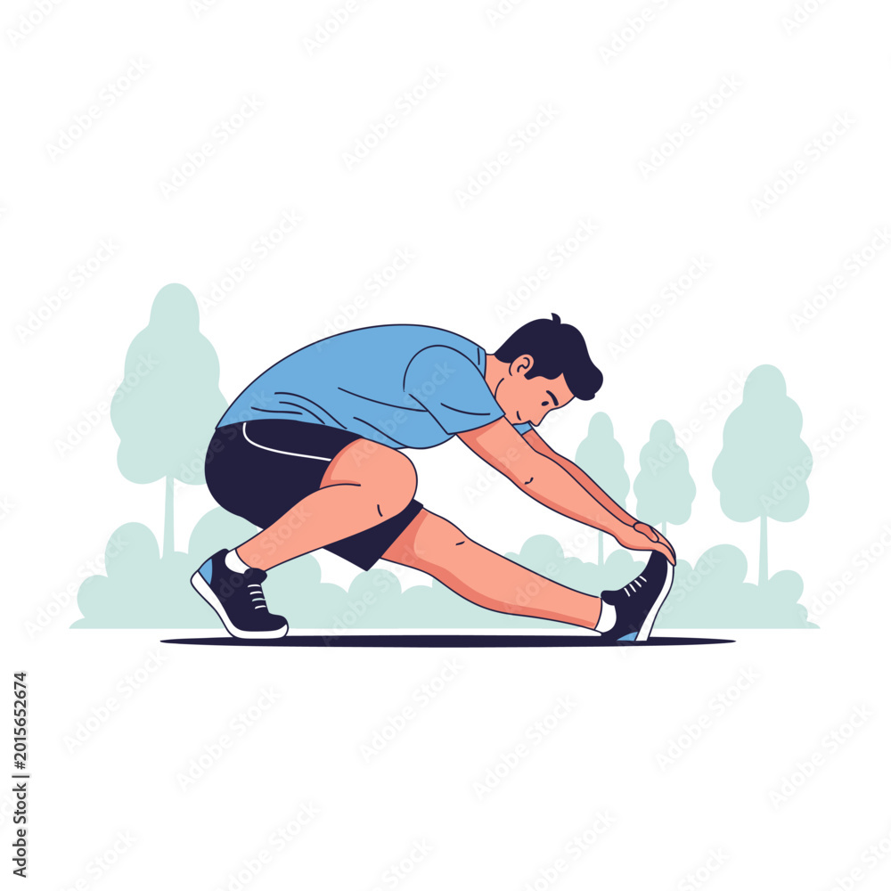 Fototapeta premium Young Man Stretching Leg Outdoors in a Park for Exercise.