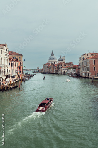 MONTERREY, NL, MEXICO - 09 MAY,  Spectacular image of naval traffic at sunset on the canals of Venice, Italy