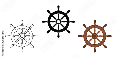 Tableau sur toile Classic wooden ship helm nautical steering wheel icon outline silhouette vector