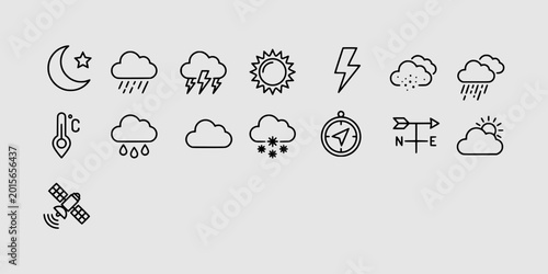 Bild auf Leinwand Icon set collection of weather forecast symbols featuring sun, clouds, rain, lig