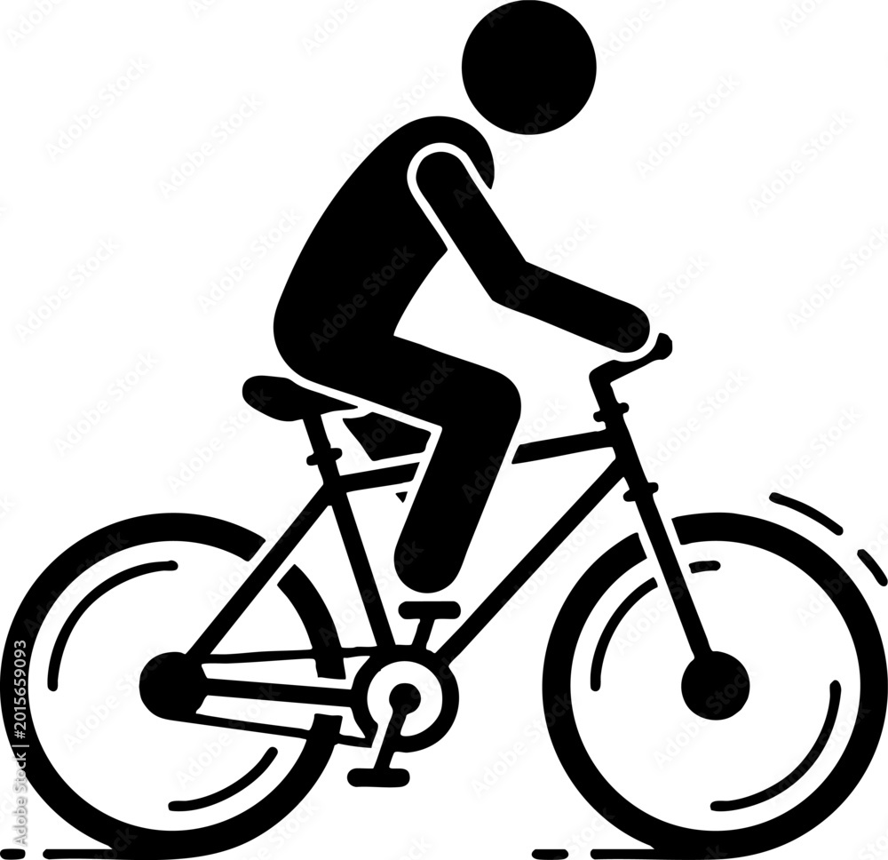 Obraz premium Black stick figure icon of a person riding a bicycle