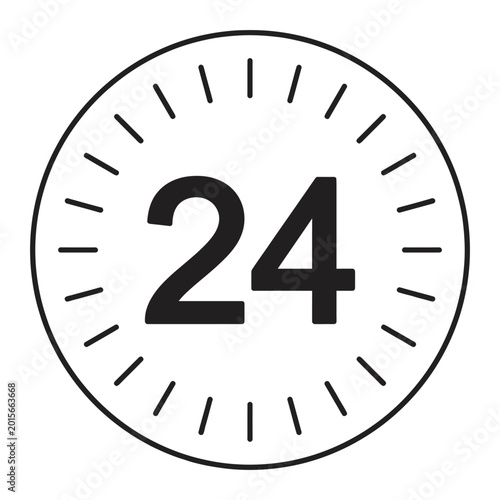 Canvas Print Black bold 24 Hours Sign Inside a Circular Dial Frame with Line Minute Markers R