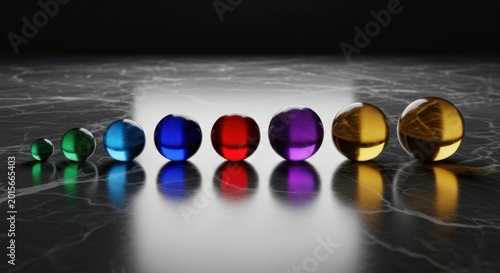 A Row of Luminous Glass Spheres in Varied Colors