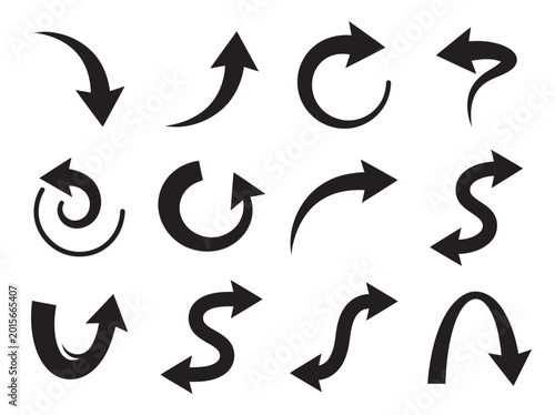 Принти на полотні Black Curved Arrows Set Vector Collection of Thick Fluid Directional Pointers an