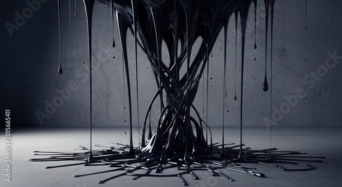 Viscous Black Liquid Dripping and Spreading on Surface