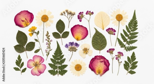 Assortment of Pressed Flowers and Leaves