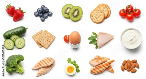 Variety of Healthy Foods Isolated on White Background