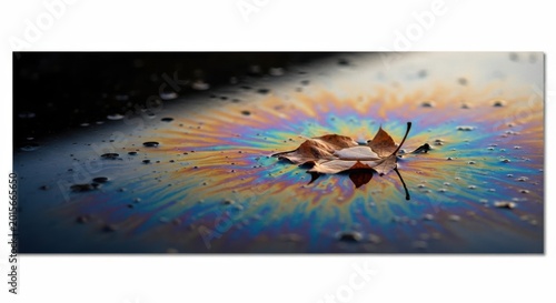 Leaf on Oil Sheen in a Puddle