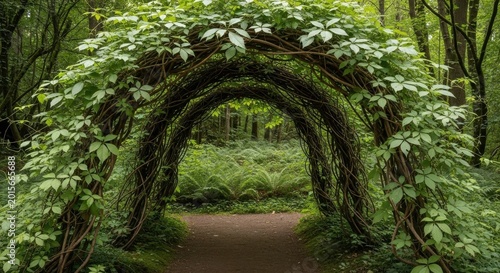 Natural Archway of Intertwined Vines in a Lush Forest Entrance