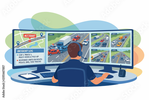 Obraz na plátne Emergency Service Dispatcher Monitoring Highway Traffic Accident