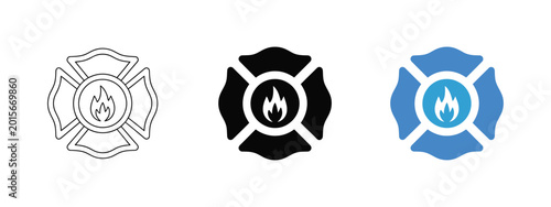 Bild auf Leinwand Fire department badge icon classic four-petal fire station symbol firefighter em