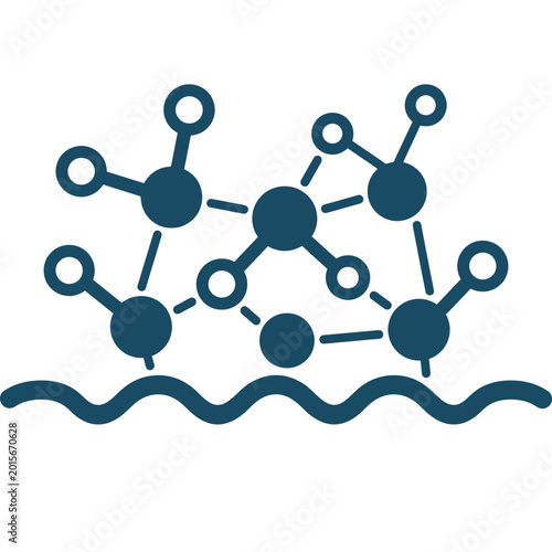 Bild auf Leinwand Minimalist Vector Icon of Molecular Bond Network Above Wavy Surface Representing