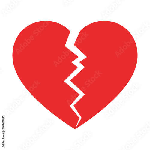 Slika na platnu Red Broken Heart Vector Icon with Clean Jagged Crack Representing Heartbreak Div