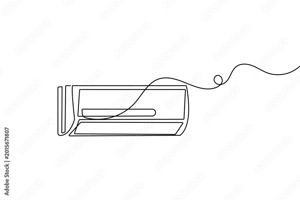Obraz premium A minimalist continuous one line drawing of an air conditioner icon, featuring a clean and modern outline vector illustration on a white background