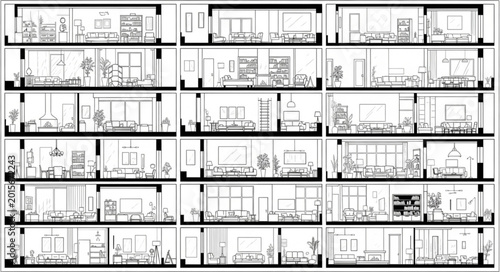 Architectural Drawing of Apartment Building Cross Section.