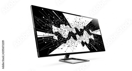 Foto Broken Computer Monitor Screen Displaying Glitchy Abstract Pattern